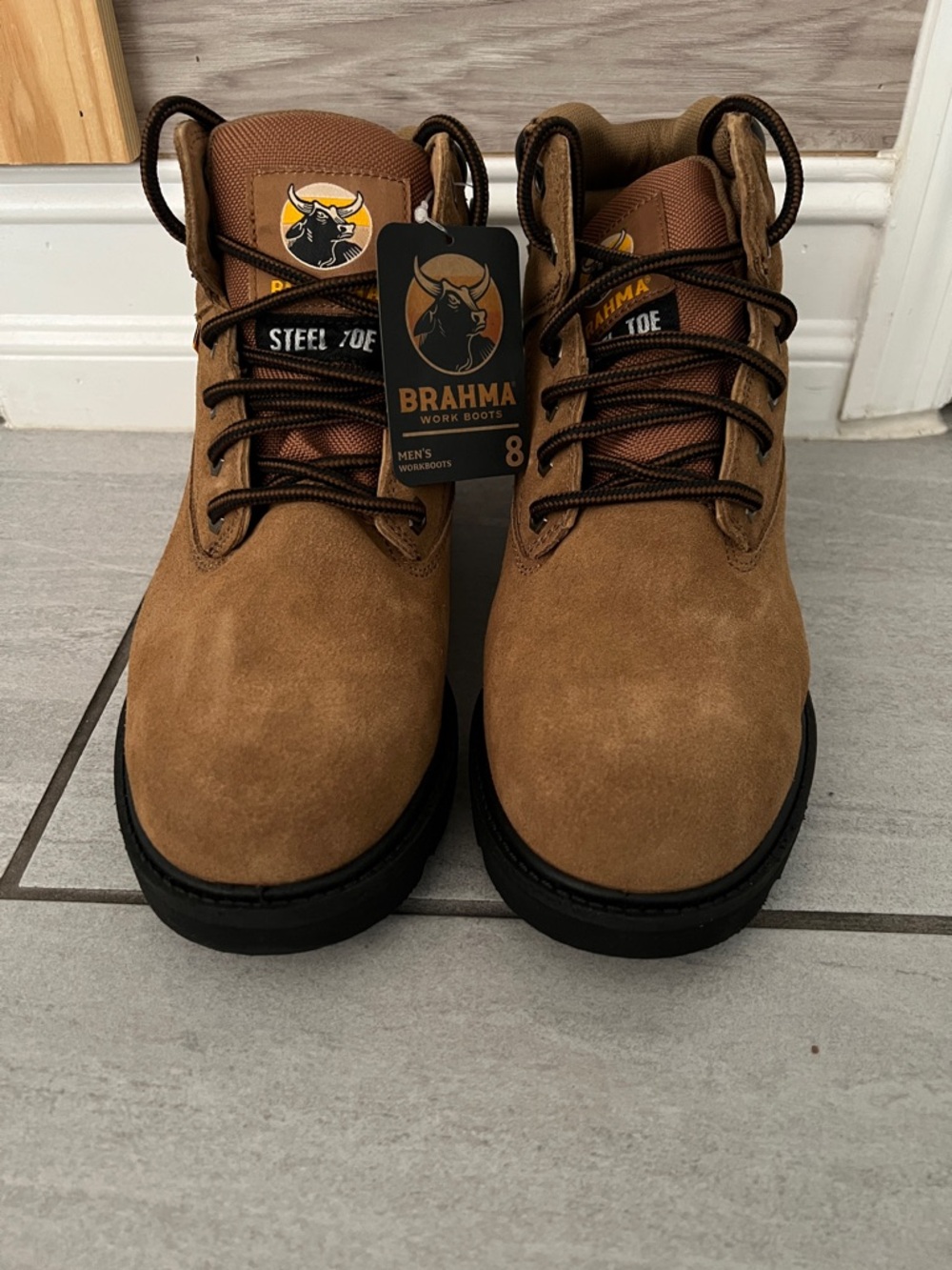 Brahma Men's Work Boots in Tan with Black Soles